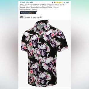 Hawaiian Skull/Floral/Butterfly Button-down Short Sleeve Collared Shirt -men’s M